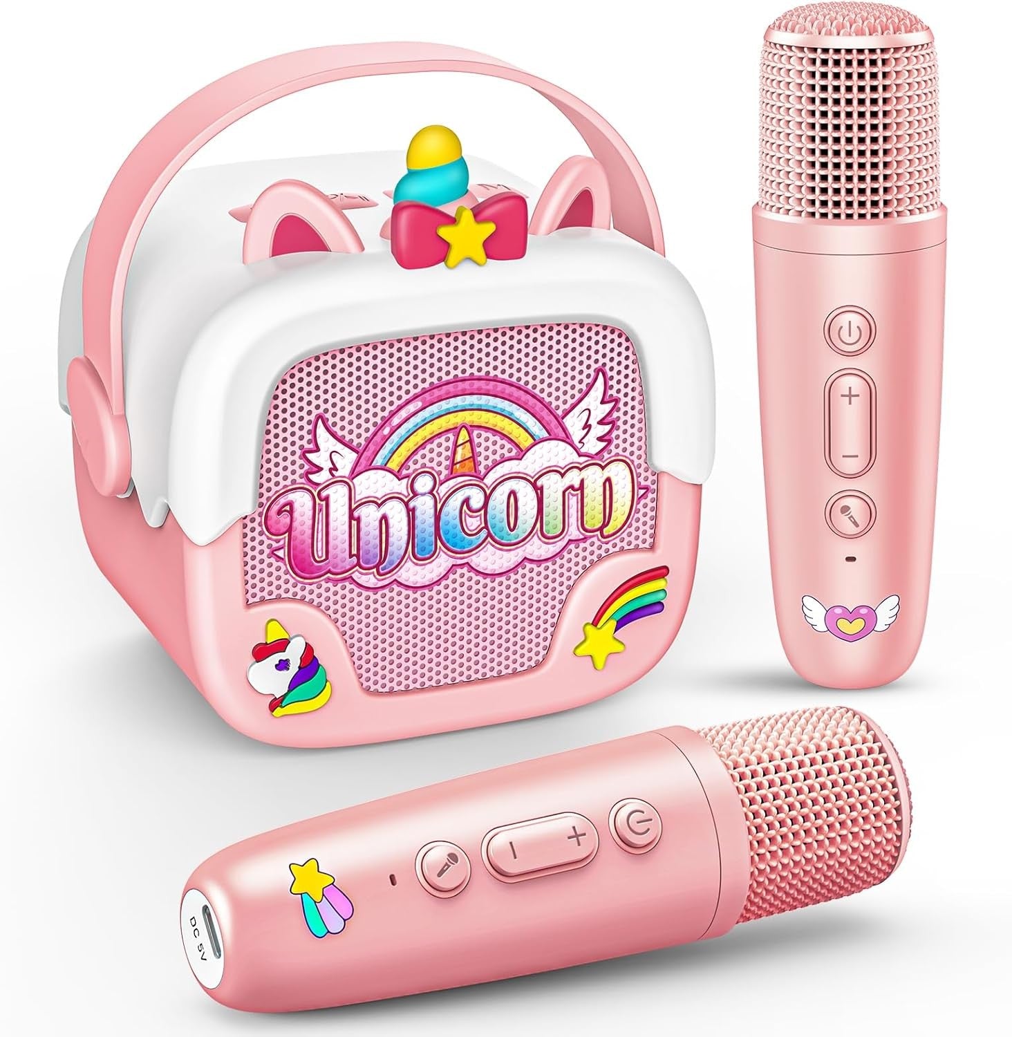 Pink Unicorn Kids Karaoke Machine with Mic Portable Speaker