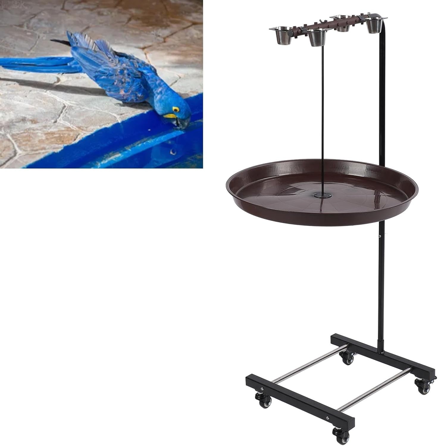 Adjustable Outdoor Bird Bath Feeder Stand Rustproof Metal Water Bowl Garden