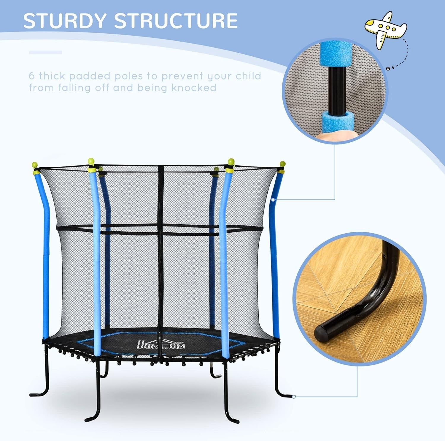 5.4FT Kids Trampoline with Enclosure Net Springless Indoor Play 60KG