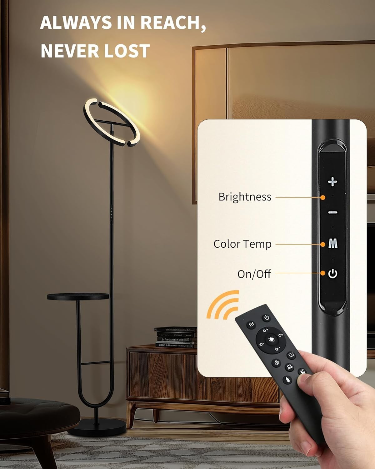 Modern LED Floor Lamp with Shelf & Remote | Dimmable Corner Light