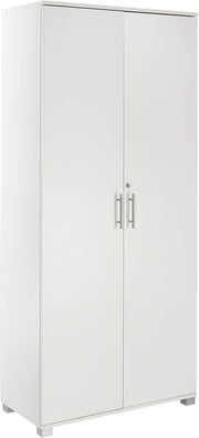 Tall White Storage Cupboard 2 Door Lockable Cabinet with 4 Shelves Office