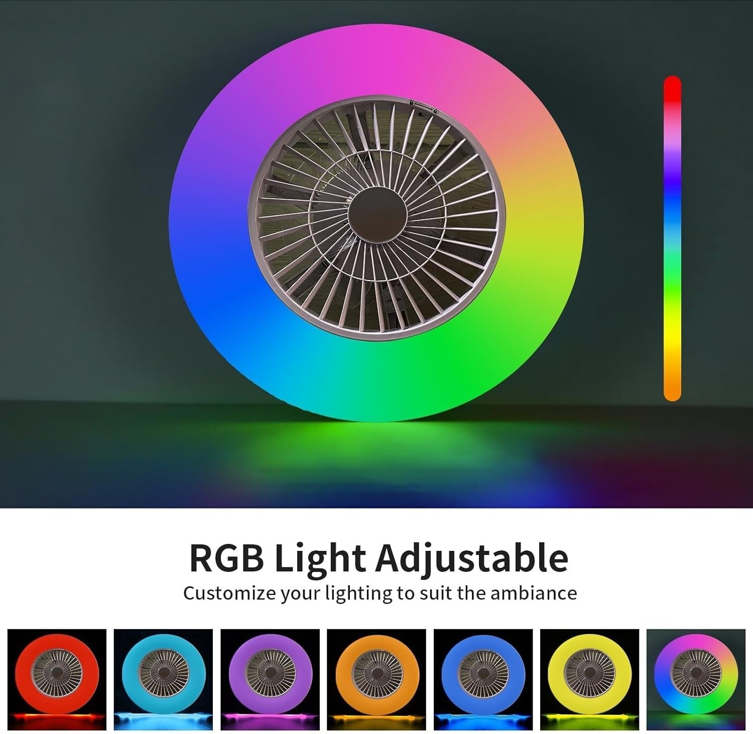 Smart LED Ceiling Fan Light, RGB & Stepless Dimming 3000-5500K, 60CM White