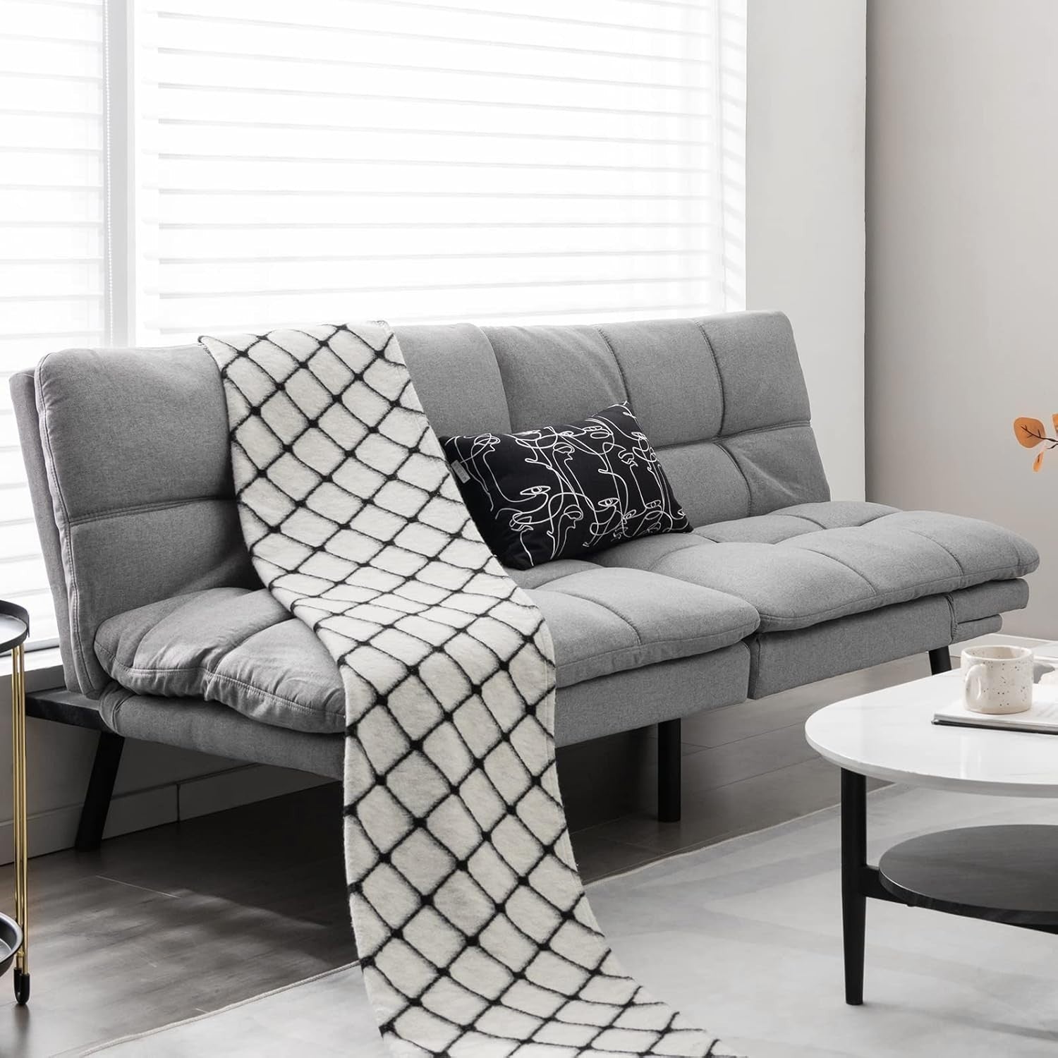 Grey Linen 2/3 Seater Sofa Bed Click Clack Recliner Adjustable Armrests
