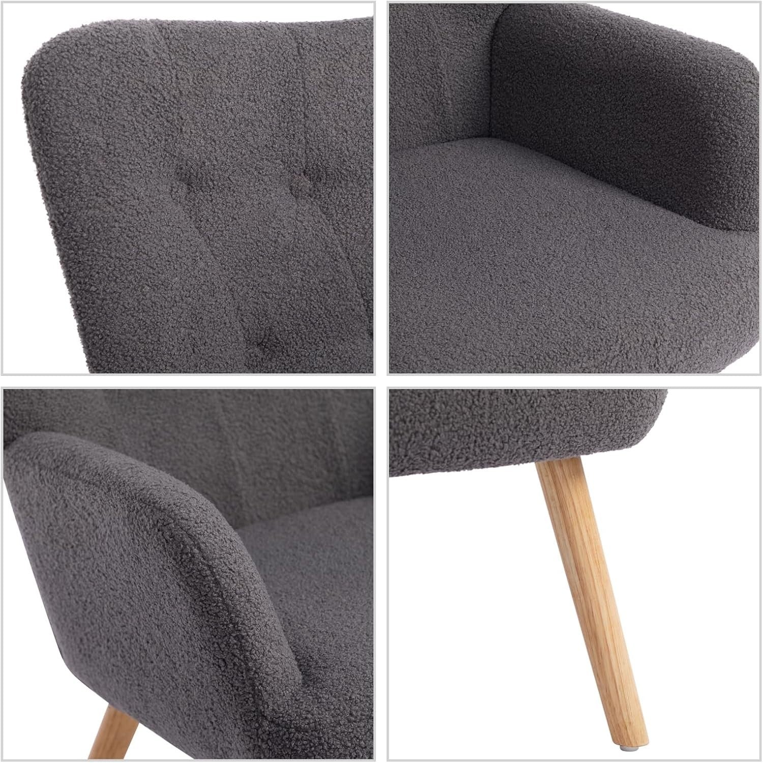 Grey Velvet Armchair with Footstool, Comfy Reading Lounge Chair Set