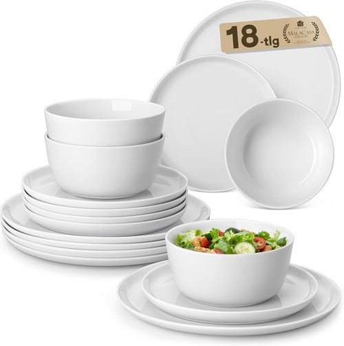 18pc Porcelain Dinnerware Set Plates Bowls Microwave Dishwasher Safe