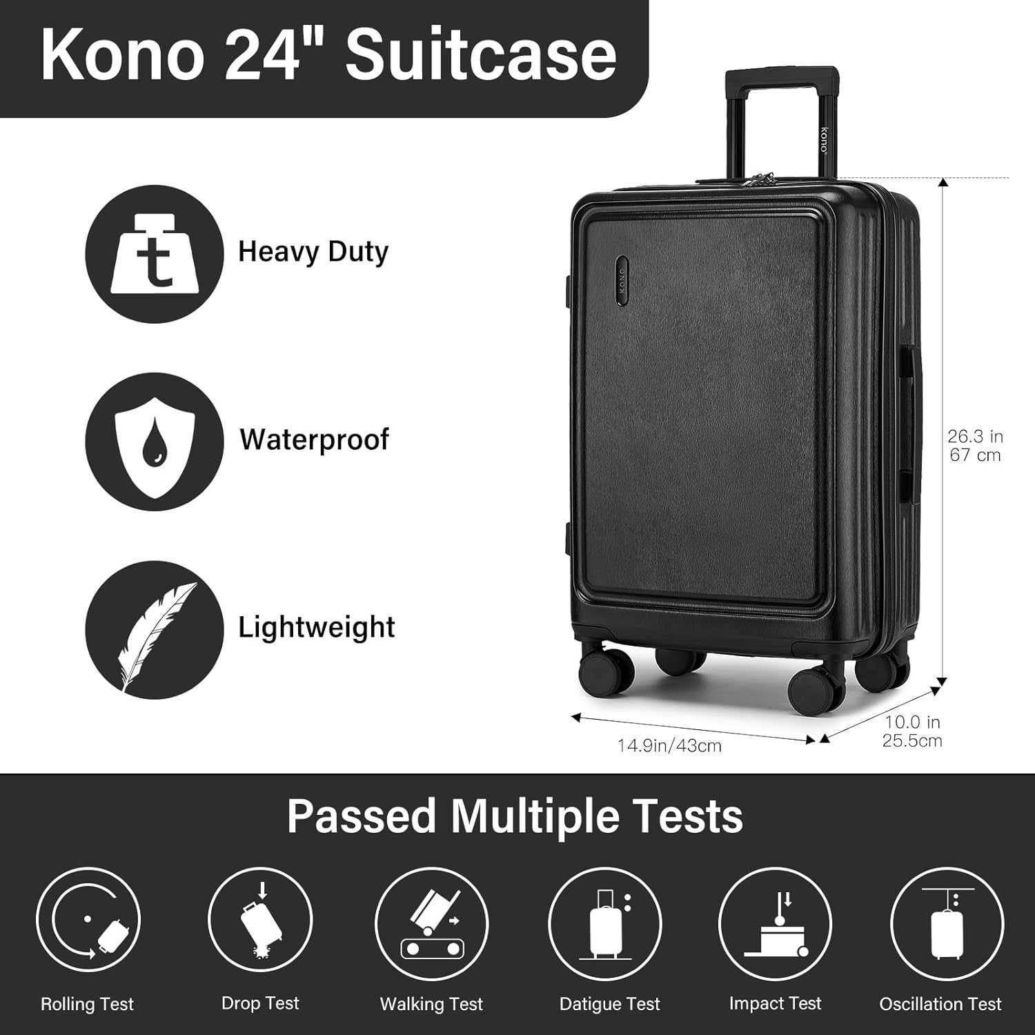 24” Lightweight Checked Hard Shell Suitcase TSA Lock Spinner Wheels