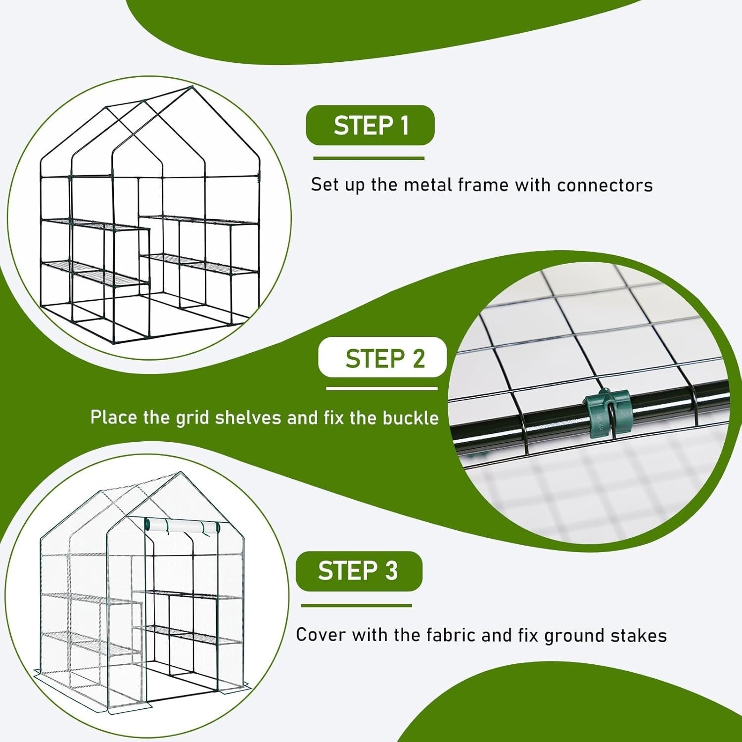 Walk-In Greenhouse 3 Tier 8 Shelf White PE Cover Steel Frame Garden Plant Tent