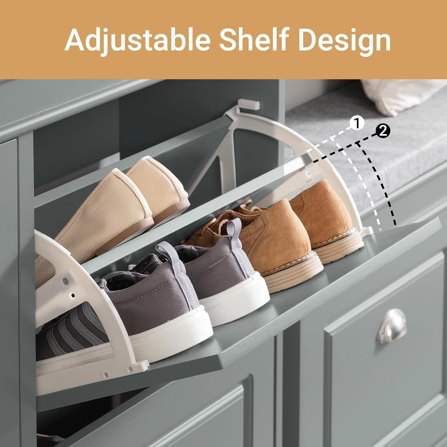 Slim Grey Shoe Storage Cabinet with 4 Flip Drawers, Space-Saving 105x24x82cm
