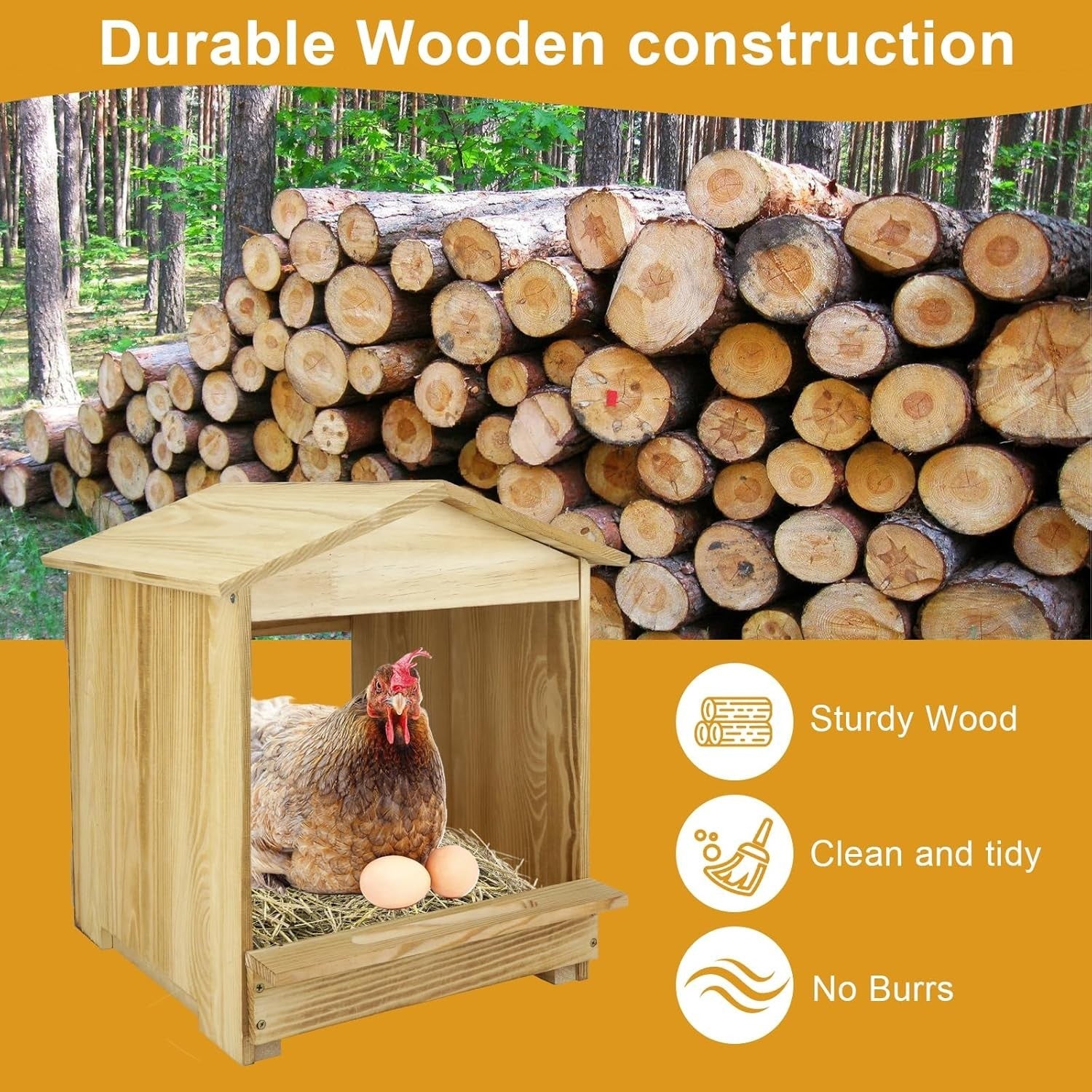 3 Compartment Wooden Chicken Nesting Box Wall Mount