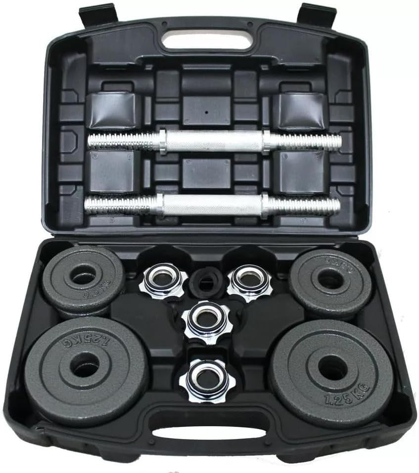 10kg Adjustable Cast Iron Dumbbell Set Spinlock Bars Home Gym Weights