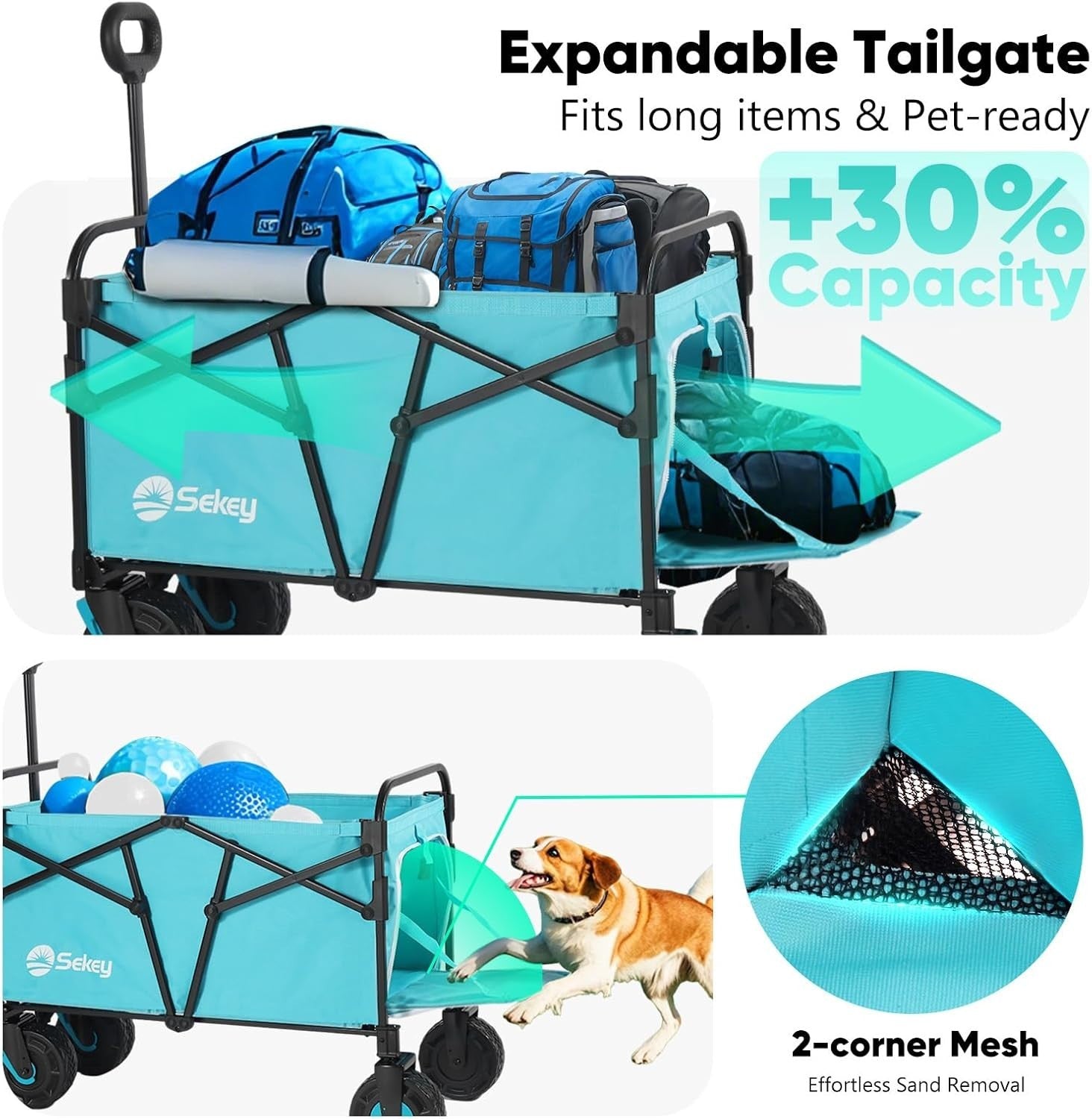 Blue 332L Folding Camping Wagon 350lb Heavy Duty All Terrain Festival Trolley