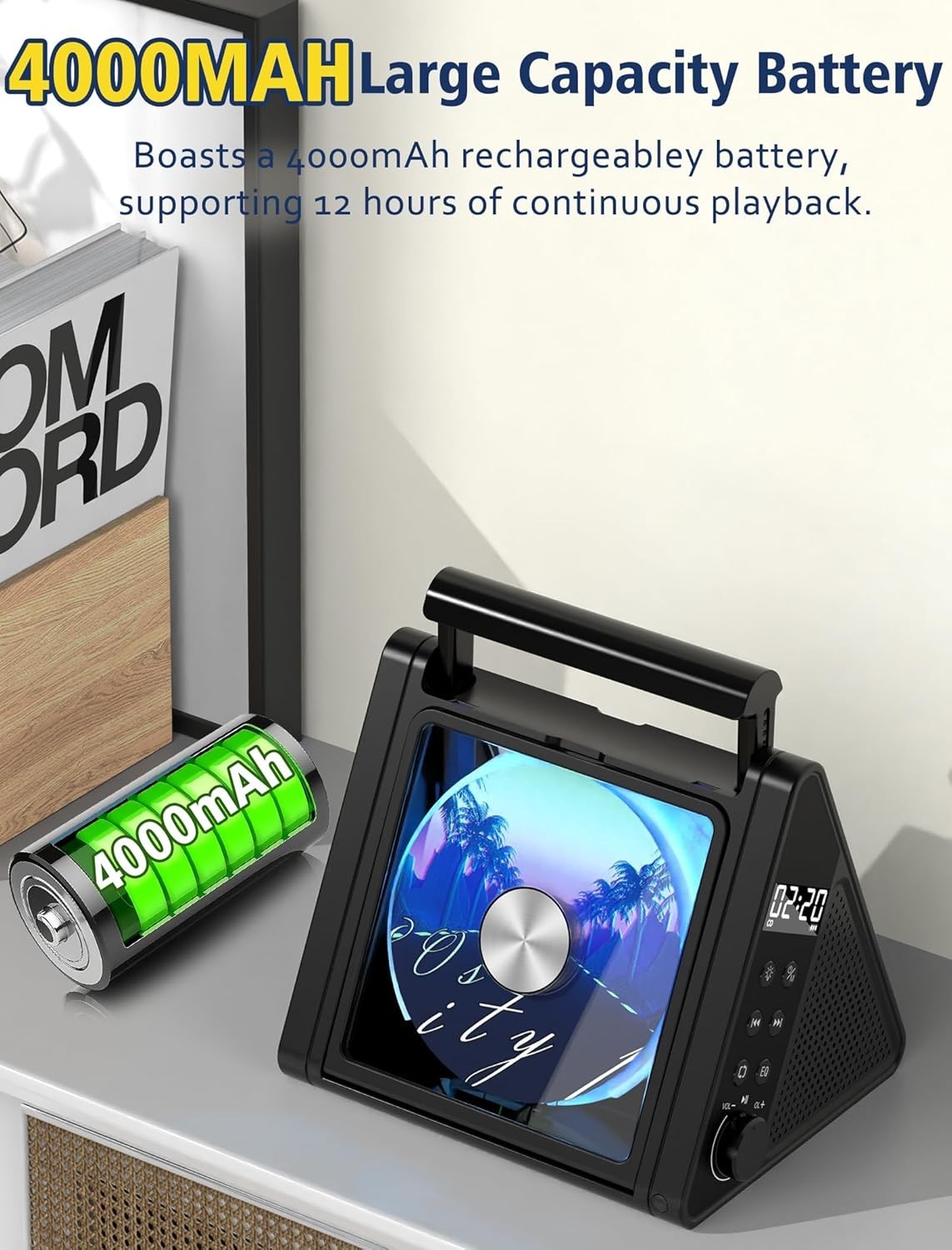 Portable Bluetooth CD Player 20W Stereo RGB Lights FM AUX USB
