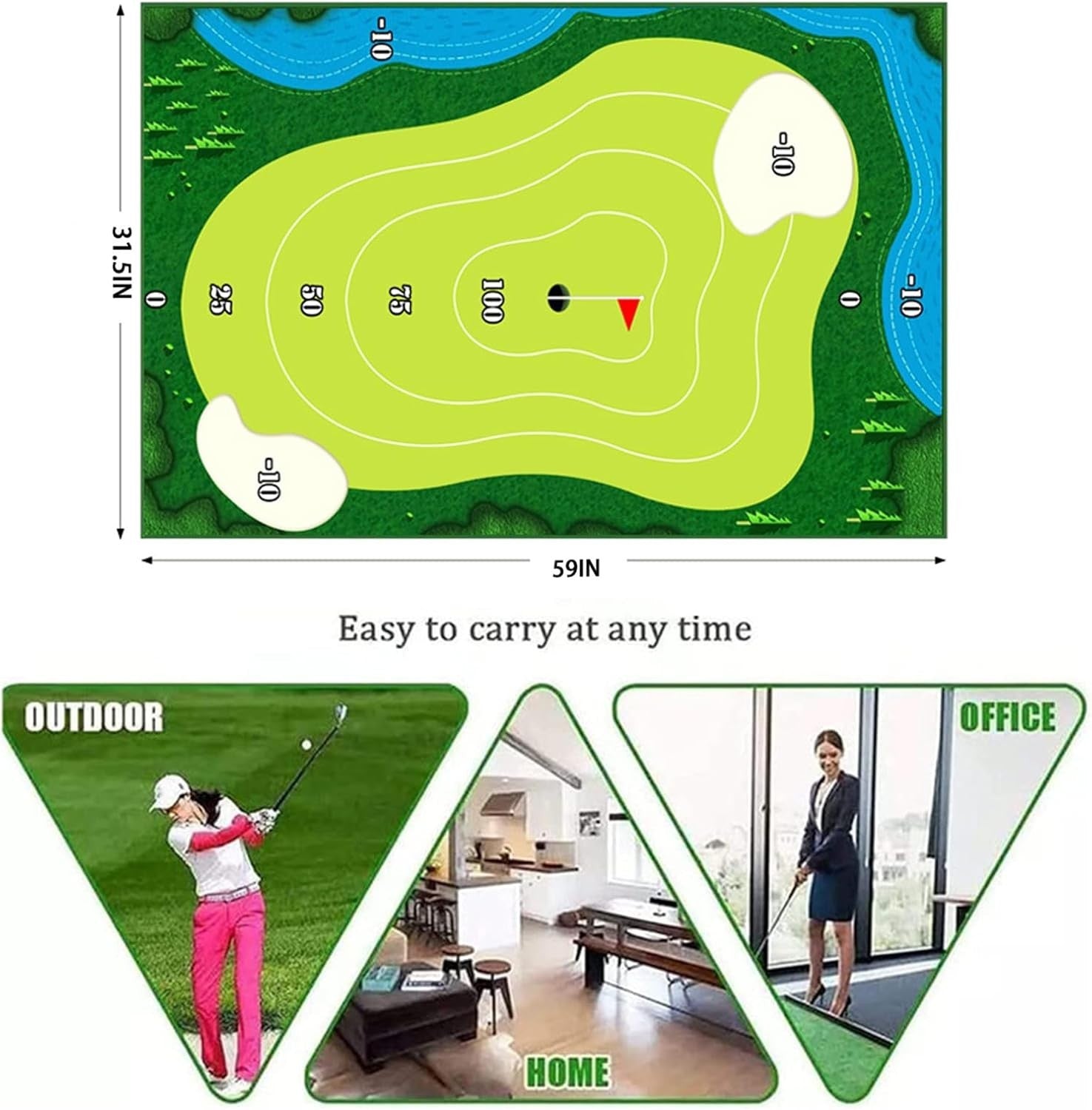 Golf Chipping Practice Mat Set Indoor Outdoor Target w/ 16 Balls