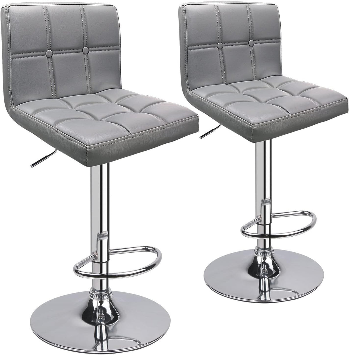 Adjustable PU Leather Bar Stools Set of 2 | Swivel Modern Counter Chairs