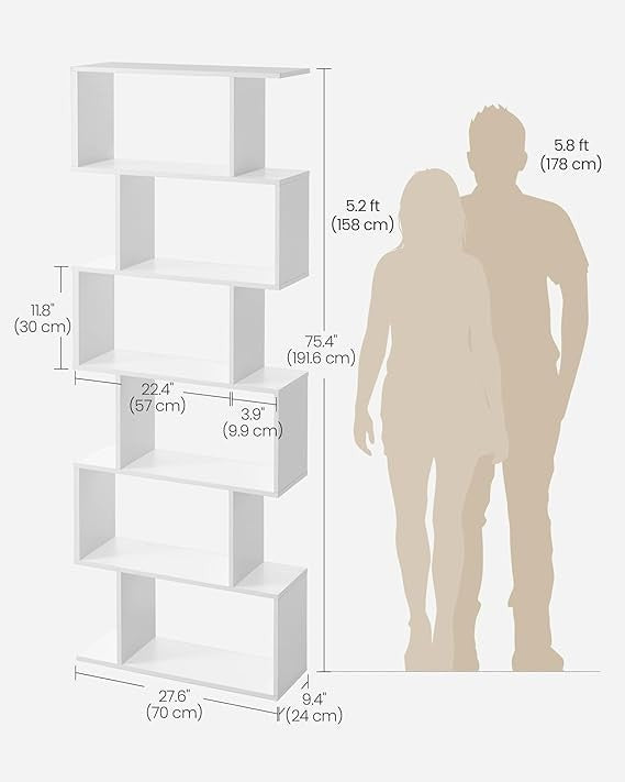 6 Tier White Bookcase Room Divider Modern Cube Shelf 24×70×191cm Freestanding