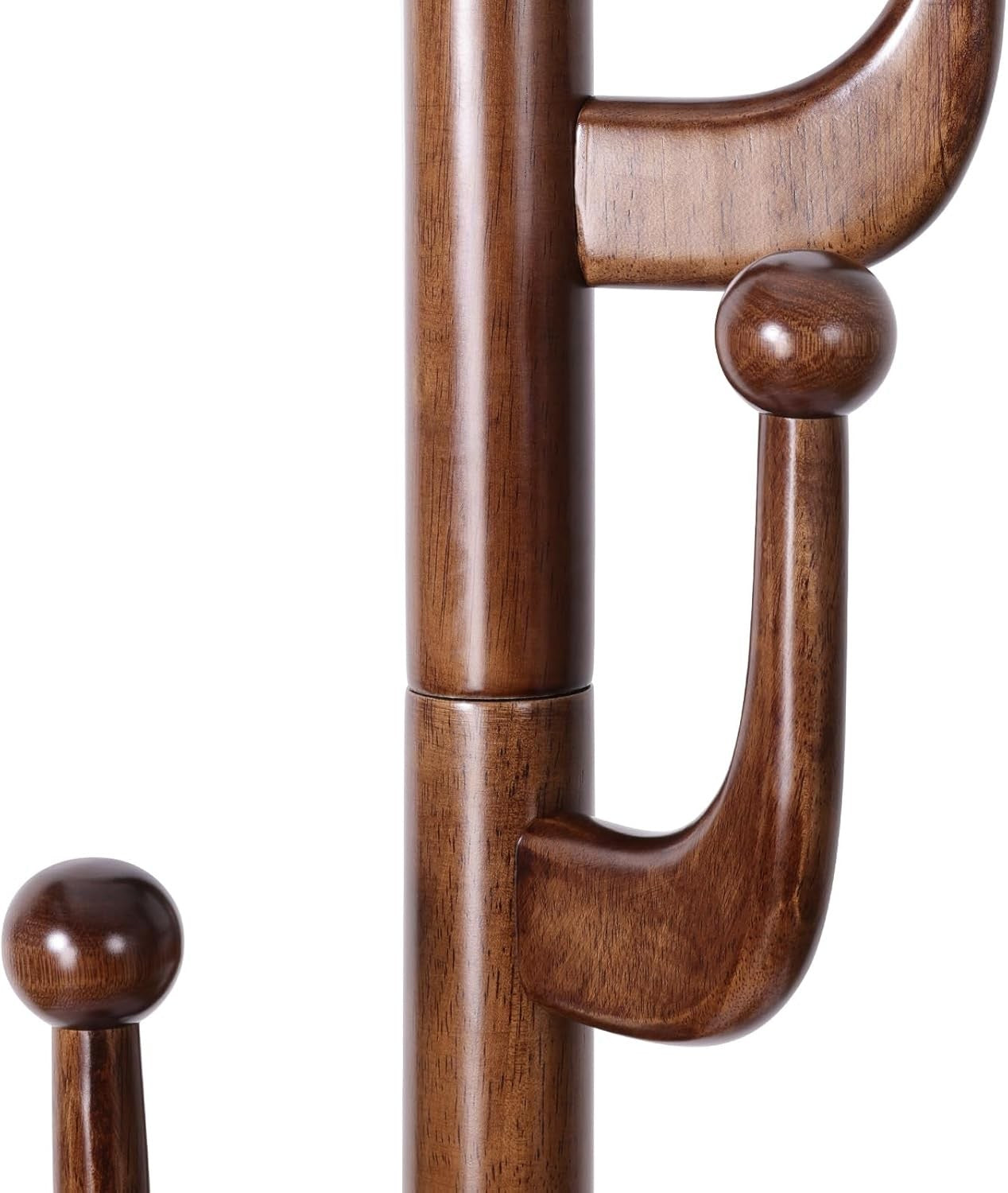 Solid Walnut Wood Coat Rack 180cm Freestanding 5 Hook Stand with Round Base