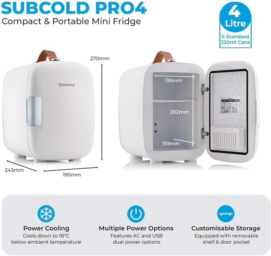 4L Mini Fridge USB & AC Powered White Portable Cooler Small