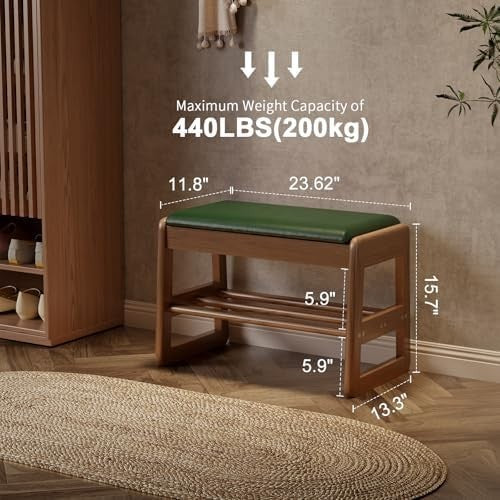 Small Entryway Shoe Bench with Flip-Top & Leather Cushion Storage Seat