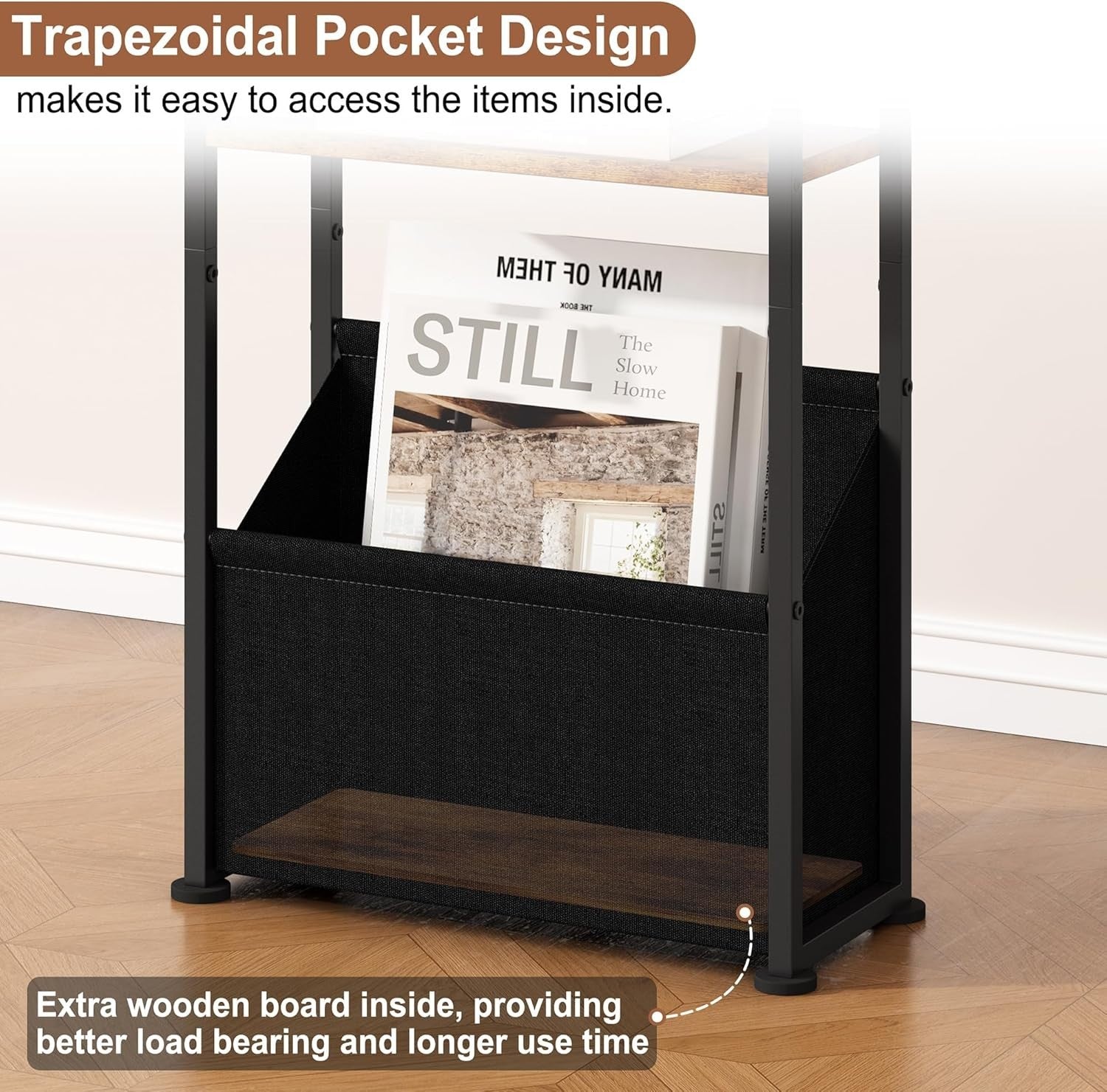 Rustic Narrow Side Table 3-Tier with Storage Basket – Slim Bedside Unit