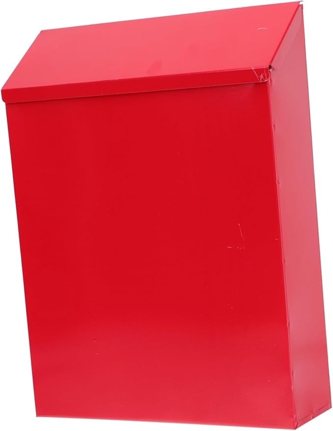 Wall-Mounted Lockable Mailbox Red Iron Postbox Secure Outdoor Letter Holder