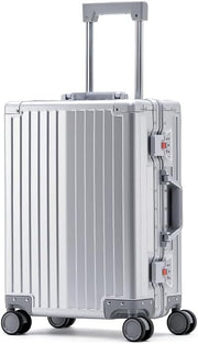 Silver Aluminum Cabin Suitcase 20 Inch Hard Shell Carry On TSA Spinner