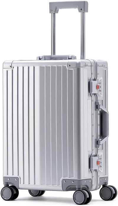 Silver Aluminum Cabin Suitcase 20 Inch Hard Shell Carry On TSA Spinner