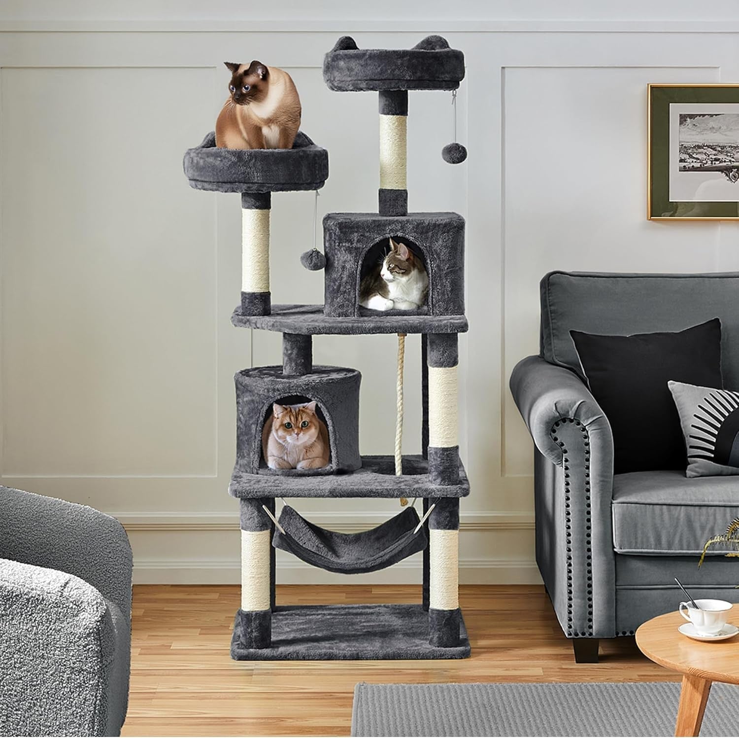 158cm Cat Tree Tower Multi Level Scratching Post Indoor Climber with Hammock