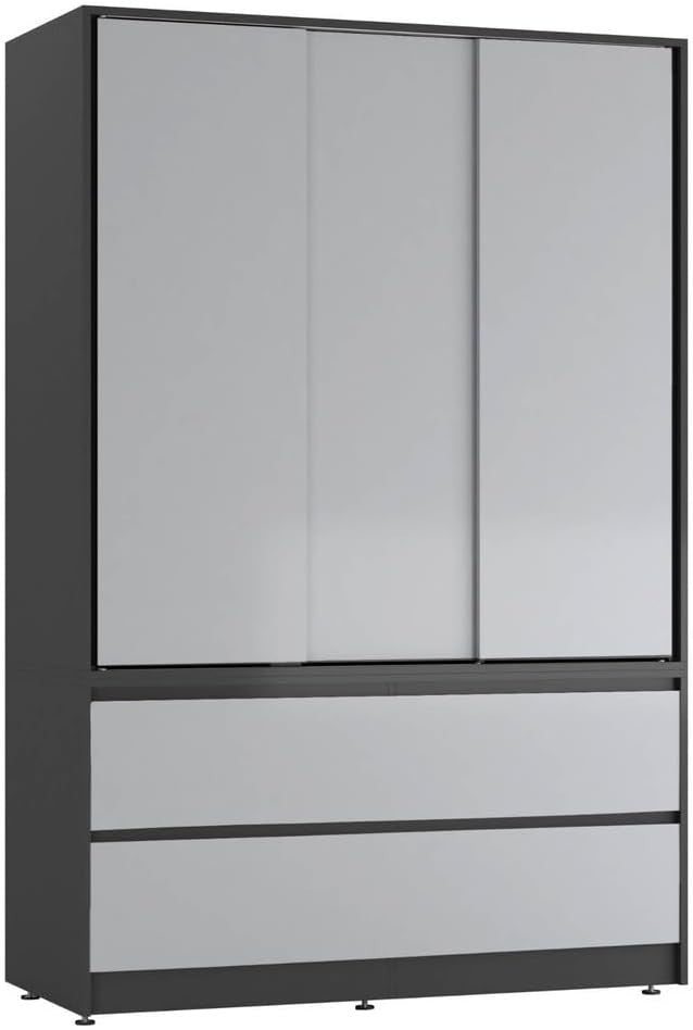 Grey Sliding Door Wardrobe with 4 Drawers & Hanging Rail - Space Saving