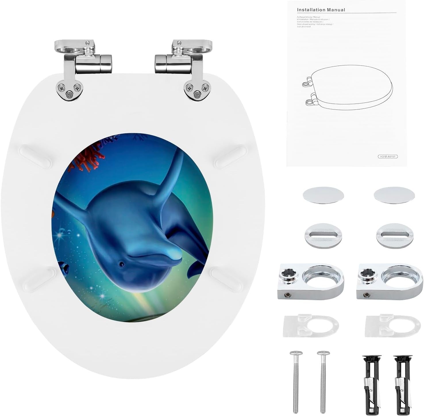 Soft Close O-Shape Toilet Seat MDF White Granite Quick Release Heavy Duty