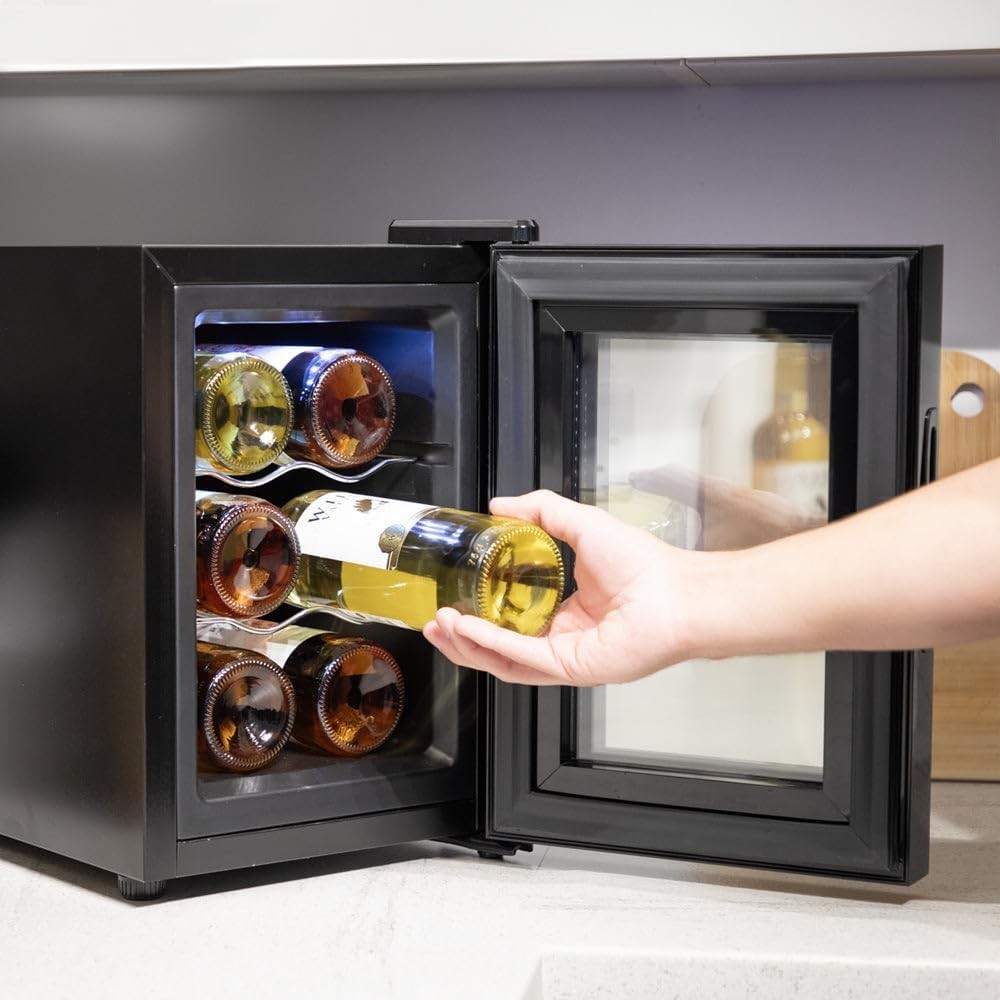 6 Bottle Wine Cooler Fridge Thermoelectric LED Glass Door Countertop