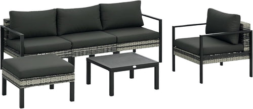 6pc Rattan Garden Sofa Set Chairs Table Footstool Outdoor Patio Grey
