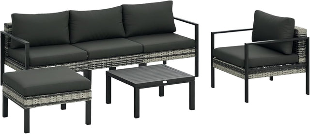 6pc Rattan Garden Sofa Set Chairs Table Footstool Outdoor Patio Grey