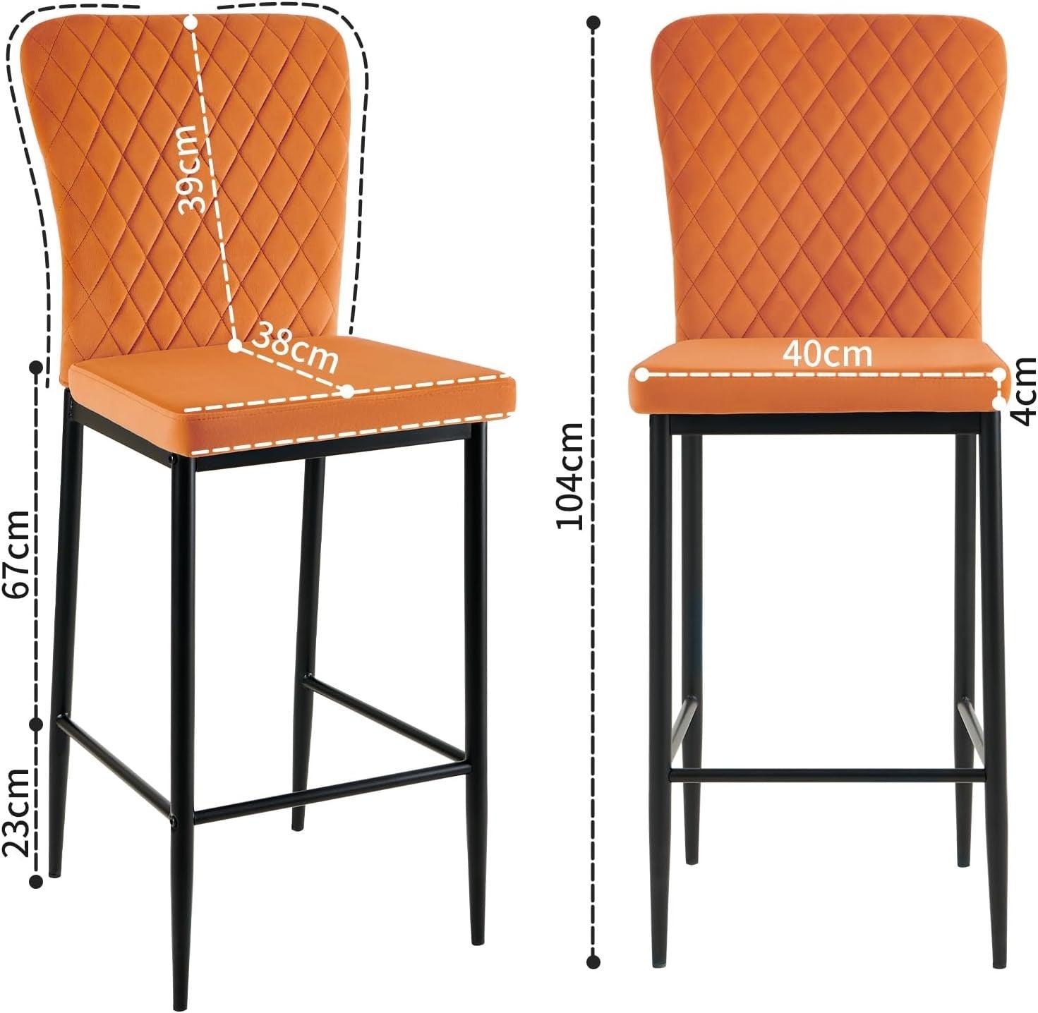 Orange Velvet Bar Stool Set 4 – High Counter Kitchen Island Chairs