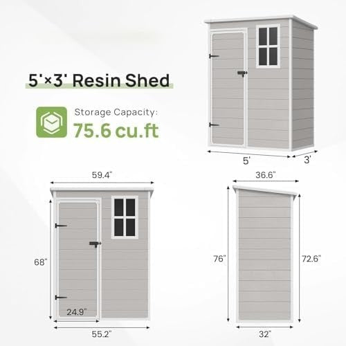 Plastic Resin Outdoor Storage Shed Lockable Weatherproof Tool Bike Lawn 5x3ft