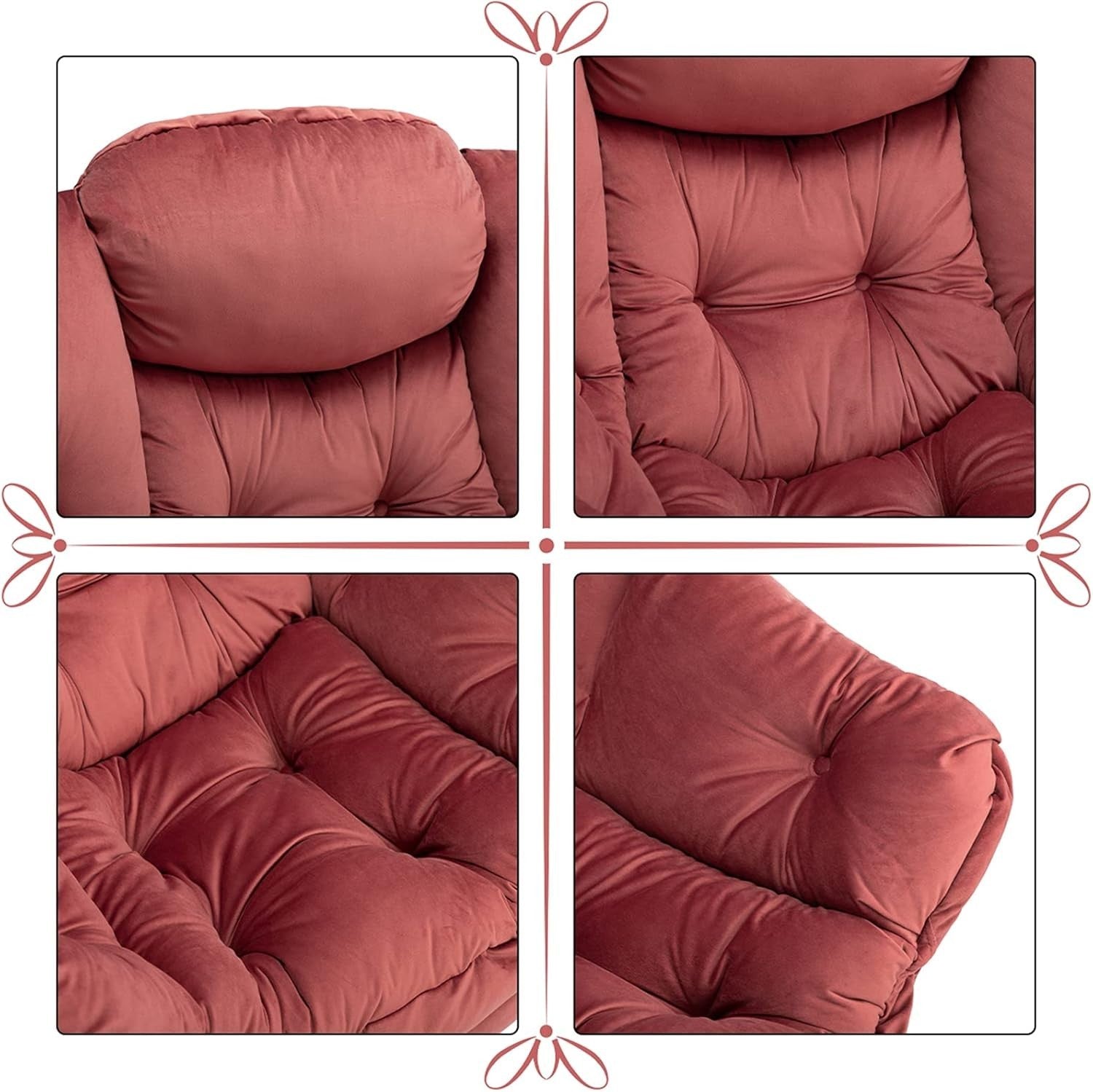 Velvet Accent Armchair Comfy Reading Chair Solid Steel Frame Pink Large