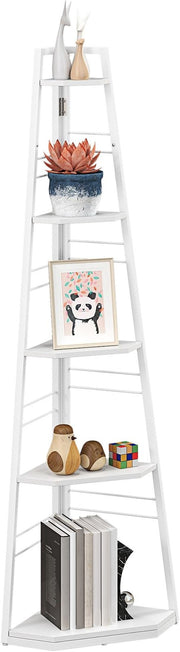 5-Tier Corner Shelf Modern Display Unit, Space-Saving Floating Storage, White