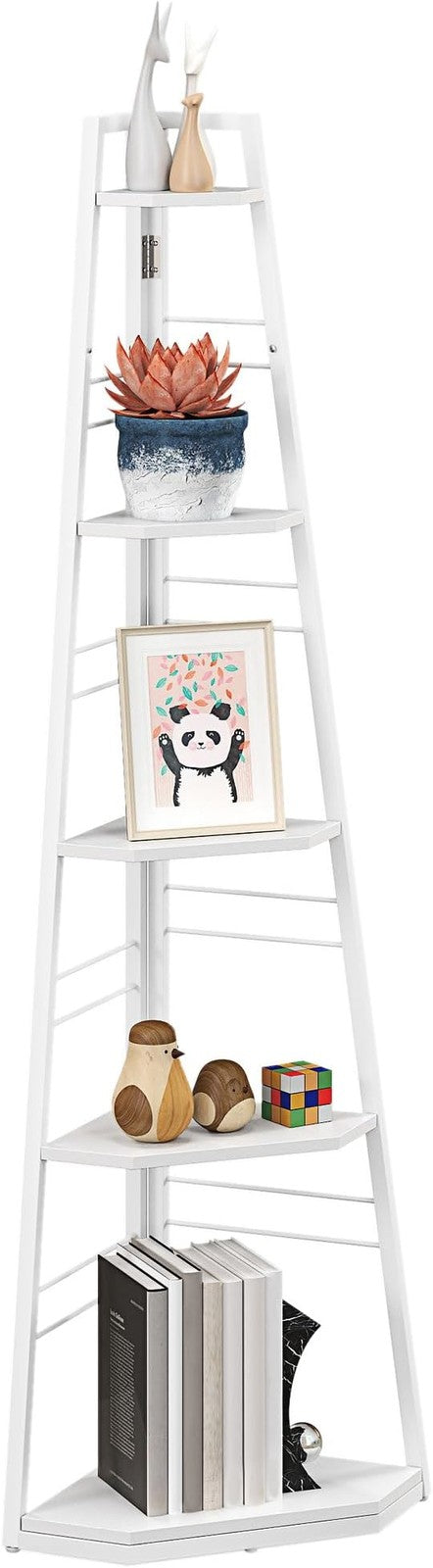 5-Tier Corner Shelf Modern Display Unit, Space-Saving Floating Storage, White