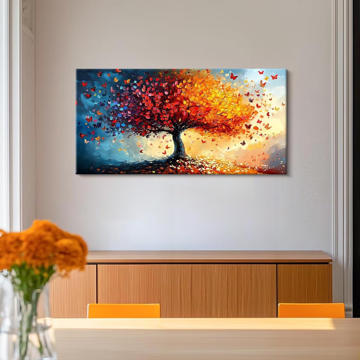 Large Tree of Life Canvas Wall Art 50x100cm Framed Orange Red