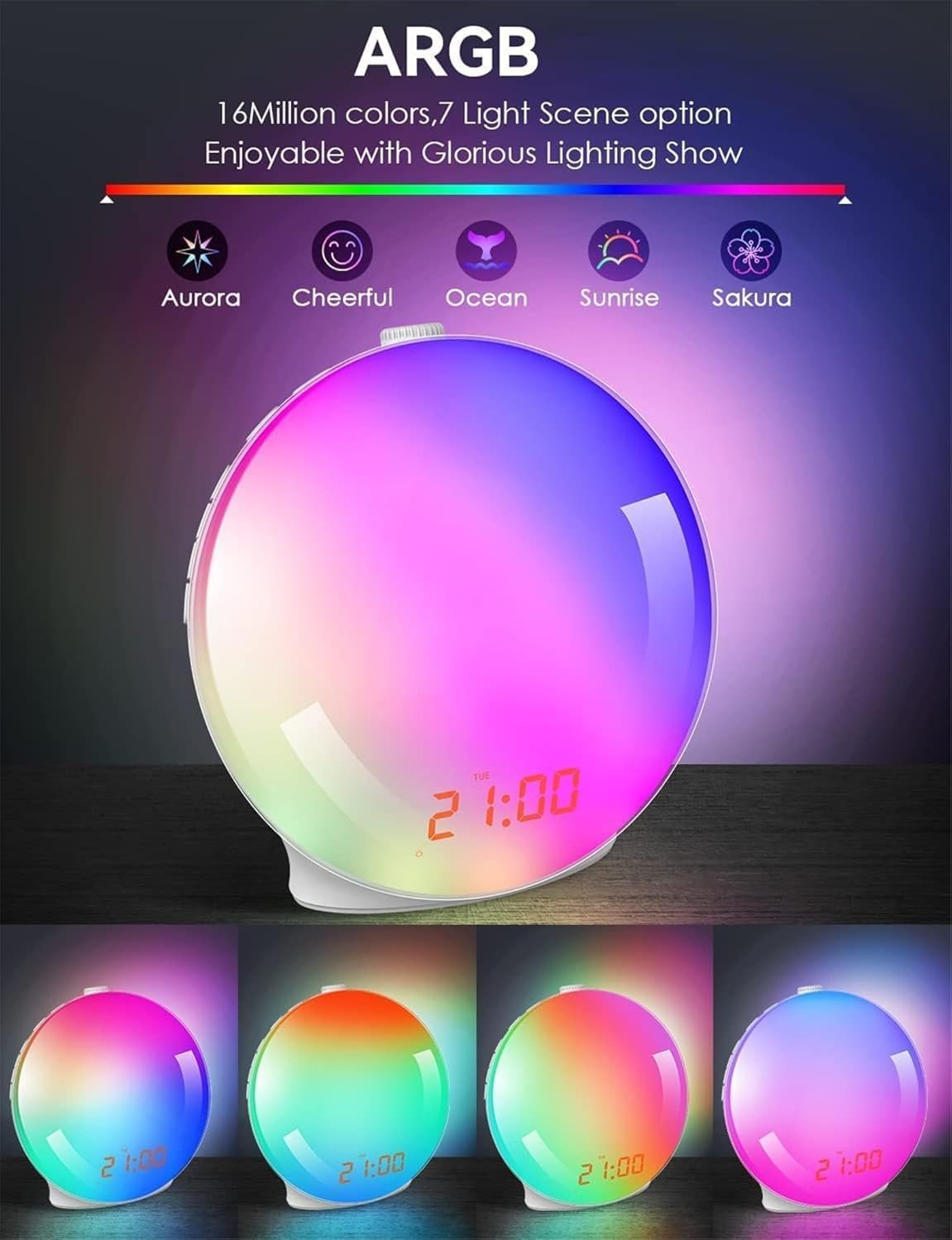 Sunrise Wake Up Light Alarm Clock FM Radio Dual Alarm Night Light