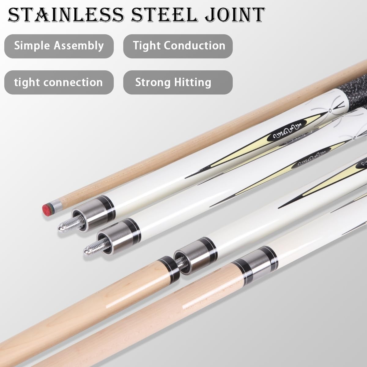 58in Pool Cue Stick 13mm Tip Low Deflection 2pc Canadian Maple Adult