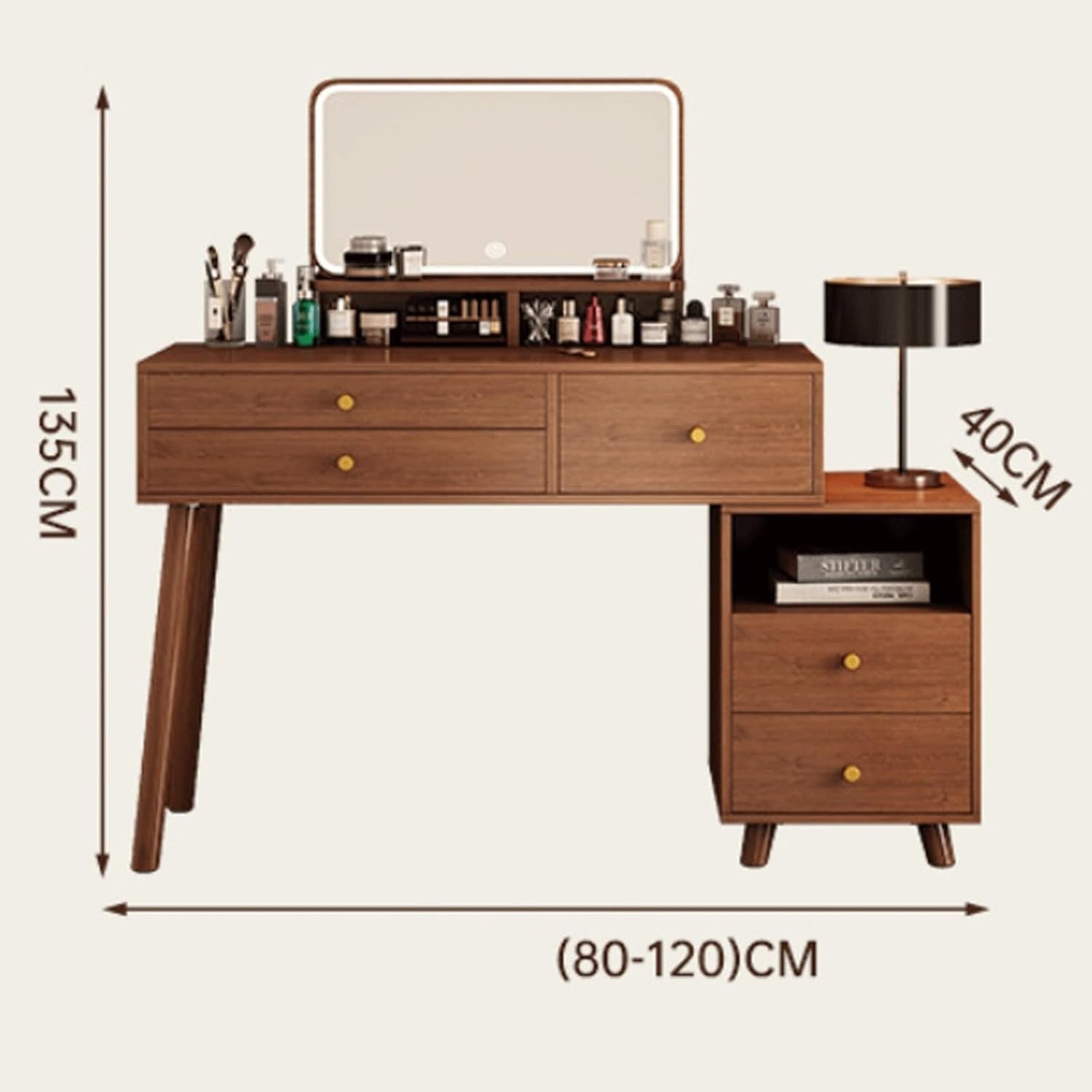 Telescopic Vanity Dressing Table Desk Makeup Dresser & Corner Shelf Set 60cm