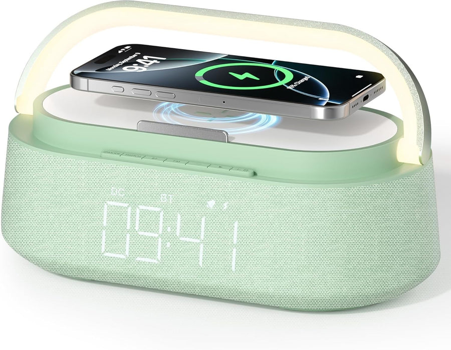 Bluetooth Speaker Wireless Charger FM Radio LED Night Light Alarm Clock
