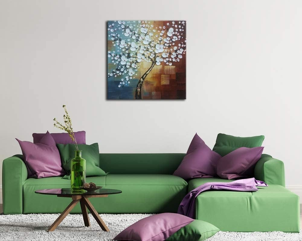 Large Hand Painted Floral Canvas Wall Art 80x80cm Framed
