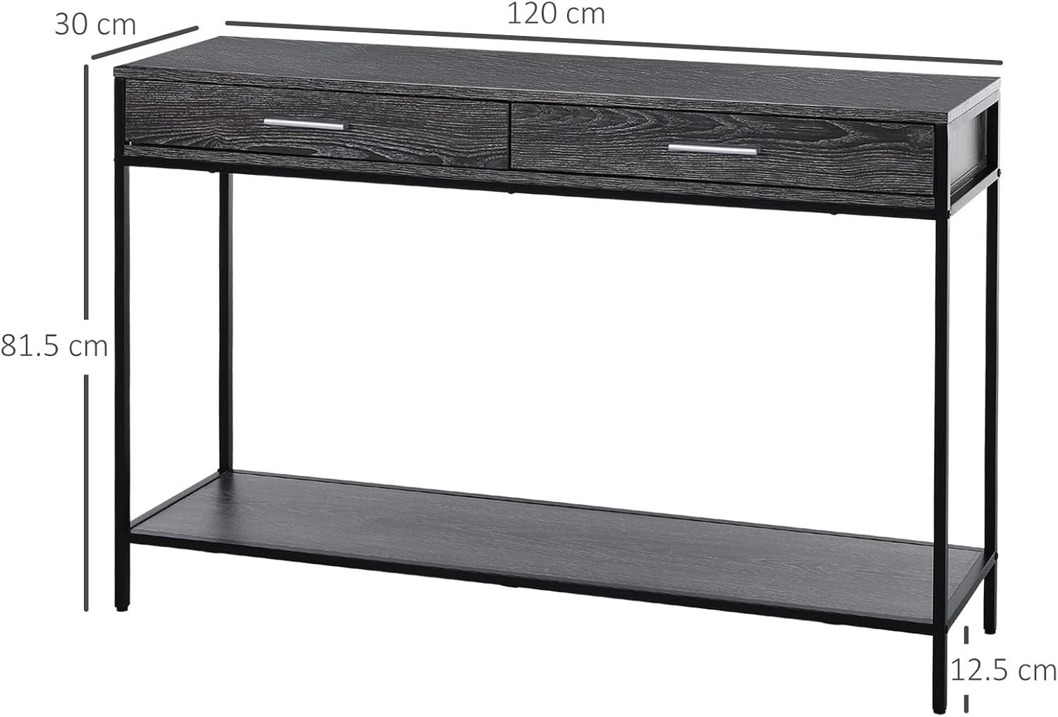 Minimalist Grey Console Table with 2 Drawers & Bottom Shelf – Durable Storage
