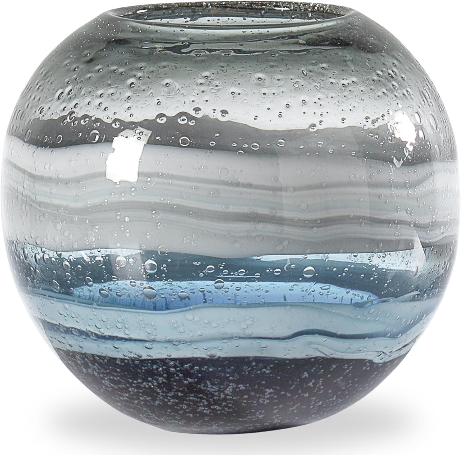 Handmade Blue Swirl Glass Sphere Vase Modern Living Room Centerpiece