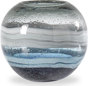 Handmade Blue Swirl Glass Sphere Vase Modern Living Room Centerpiece