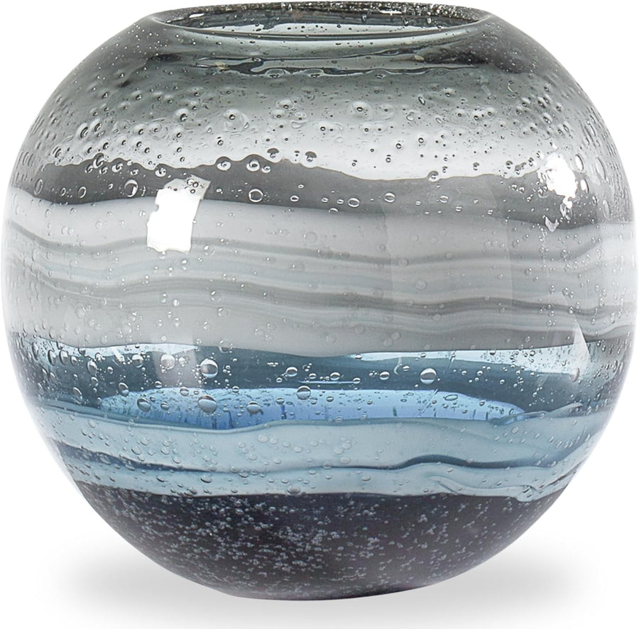 Handmade Blue Swirl Glass Sphere Vase Modern Living Room Centerpiece