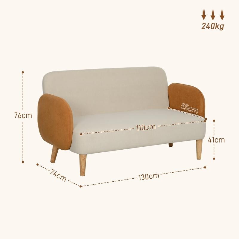 Modern 2 Seater Sofa Cream Velvet Couch Small Nordic Loveseat with Arms