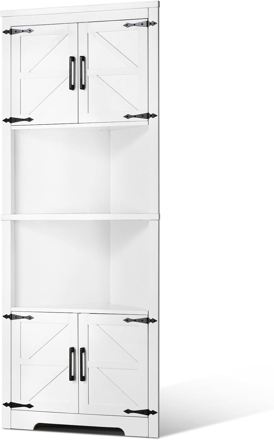 Corner Kitchen Storage Cabinet 68" Tall, 4 Doors, Adjustable Shelves, Space Save
