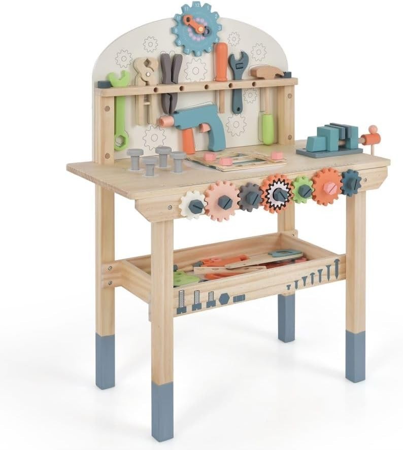 Wooden Workbench Tool Bench Set w/ Tools Accessories Magnetic Rack 60x30